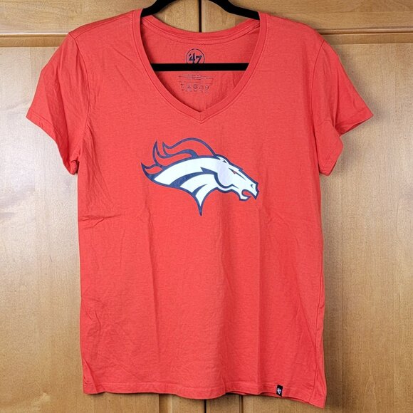 '47 Women's Denver Broncos Football Game Day Orange Crush Cotton V-Neck Tee - L - Picture 1 of 6